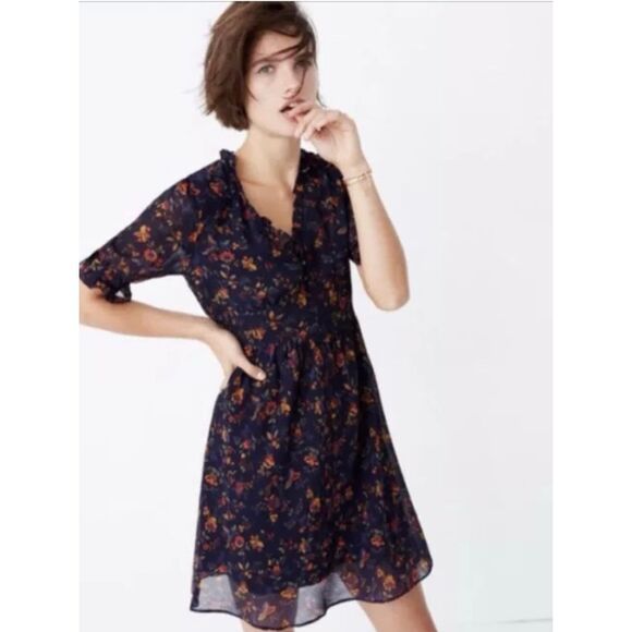 Madewell Dresses & Skirts - NEW Madewell Women’s 6 Freesia Floral Ruffled Dress in Climbing Vine Navy